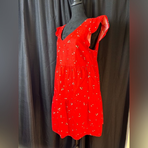 GOODTHREADS Red Flutter-Sleeve Dress with Pockets Size Medium s19 - Picture 2 of 8